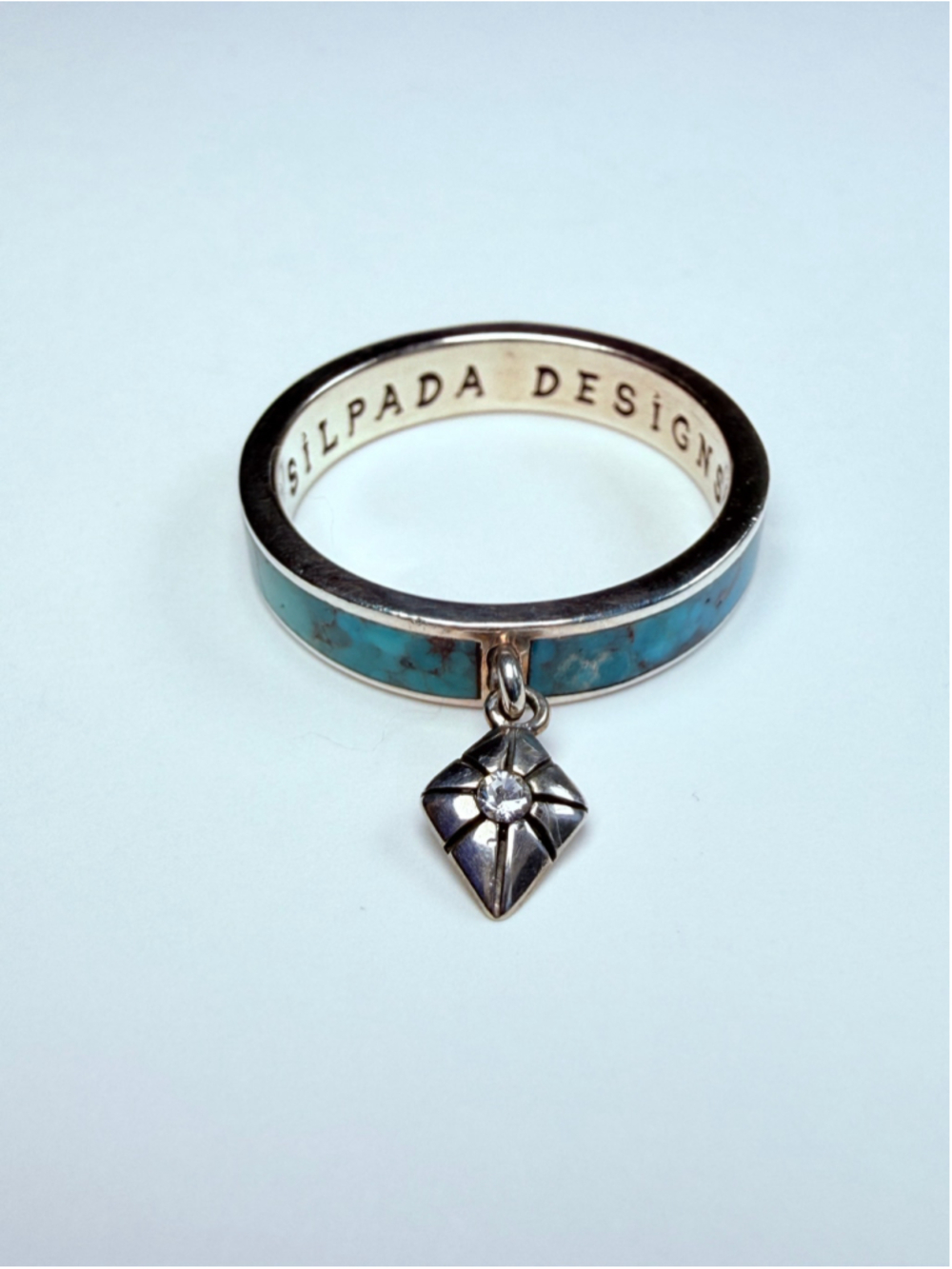 Silpada Southwestern Turquoise Inlay & CZ Island 925 Sterling Silver Band Ring